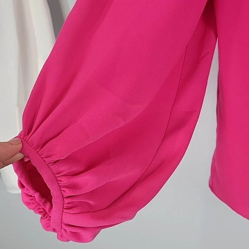 Trina Turk Sunrise Vista Mock Neck Balloon Sleeves Blouse
